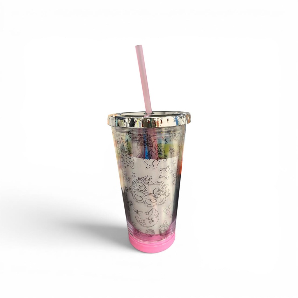 VASO P/COLOREAR C/4 MARC+STICKERS RAINBOW